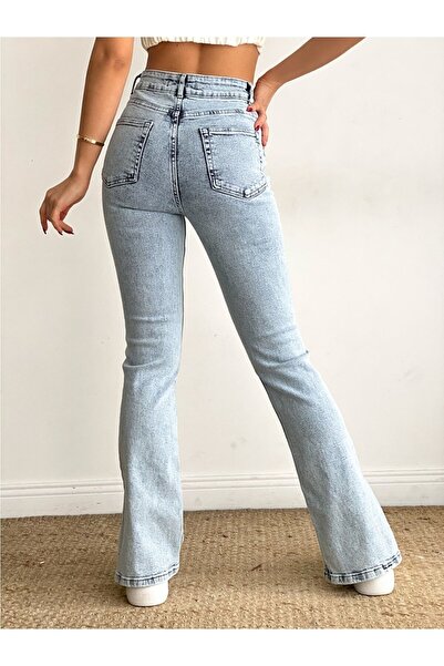 Livik Jayce 90's Slit Blue Lycra Super High Waist Loose Jean Trousers