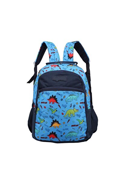 Bagacar Дитячий чоловічий синій рюкзак з пеналом та набором для харчування з мотивом динозаврів