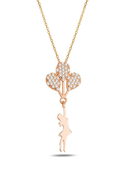 Bilsen Store 925 Ayar Gümüş Zincirli Rose Kaplama Balonlu Kız Kolye