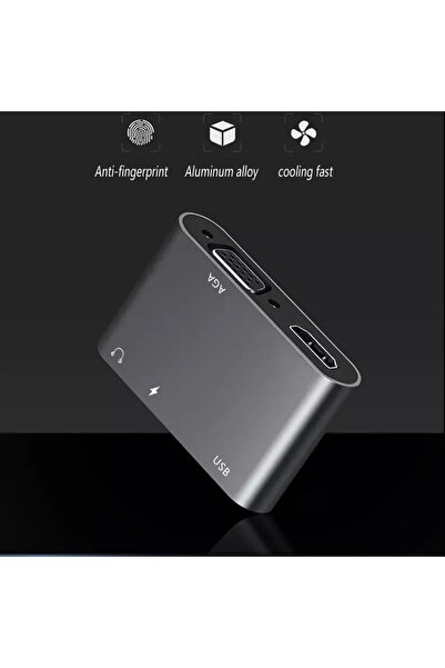 FLAGEN Macbook Uyumlu Type-C To USB 3.0 1080P Hd 4K HDMI VGA Pd Aux Ses Girişli Çevirici Hub Adaptör