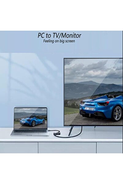 FLAGEN Macbook Uyumlu Type-C To USB 3.0 1080P Hd 4K HDMI VGA Pd Aux Ses Girişli Çevirici Hub Adaptör