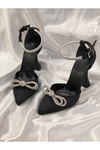 Hg Ayakkabı Stiletto cu fundă din piatră din satin Irina