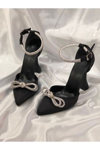 Hg Ayakkabı Stiletto cu fundă din piatră din satin Irina