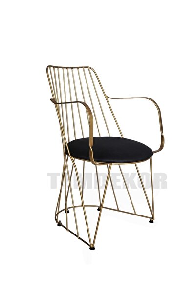 Ergonomik Tasarım Dekoratif Metal Sandalye (kollu) Mat Gold