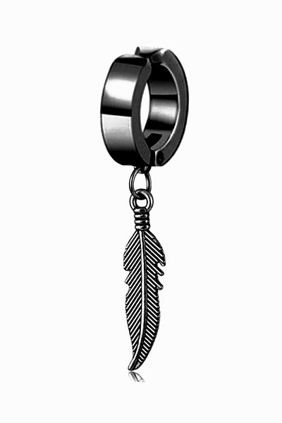 THE Gifts Unisex Black Pendant Eagle Feather Compression Hoop Earrings