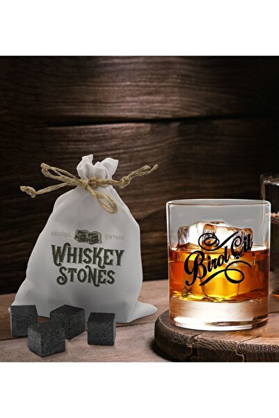 BK Gift Kişiye Özel Isimli Viski Bardağı Ve 6'lı Doğal Granit Viski Soğutma T...