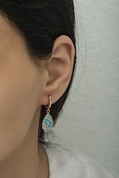 Nereze 925 Ayar Gümüş Turkuaz Mineli Desenli Küpe