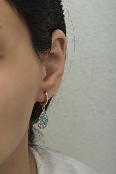 Nereze 925 Ayar Gümüş Turkuaz Mineli Desenli Küpe