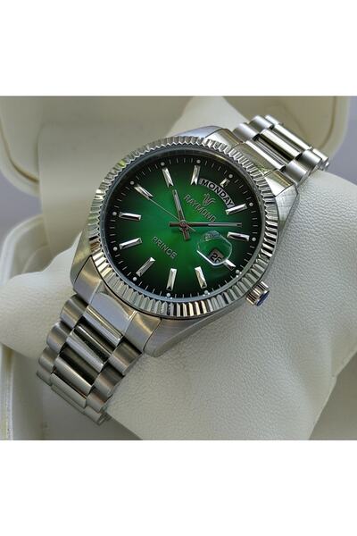 Raymond ساعة يد رجالية من الفولاذ باللون الفضي والأخضر