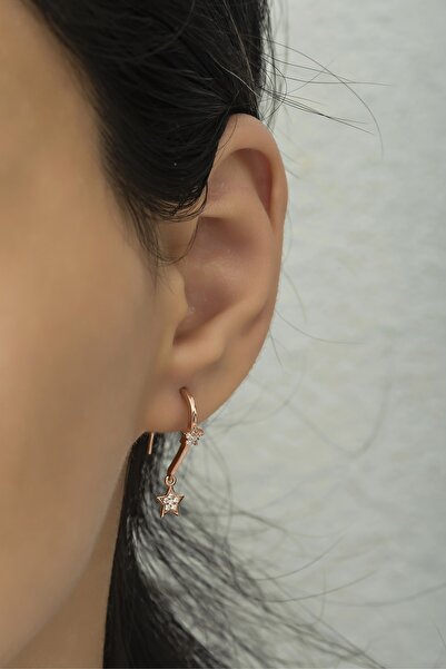 Nereze 925 Ayar Gümüş Sallantılı Çift Yıldız Küpe