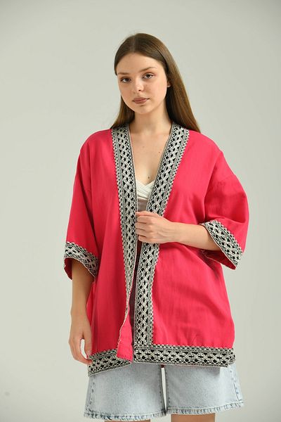 VOLT CLOTHİNG Linen Kimono - Women, Short Sleeve, Embroidered