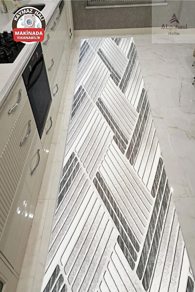 ALgorand Home Kaymaz Tabanlı Makinede Yıkanır Mutfak Halısı Gri