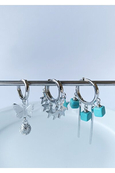 Halley Concept Blue Bead, Butterfly And Stars Multiple Earrings Set