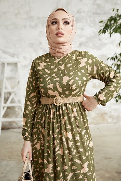 InStyle Ρένα Φόρεμα με Ζώνη με Ζώνη - Χακί