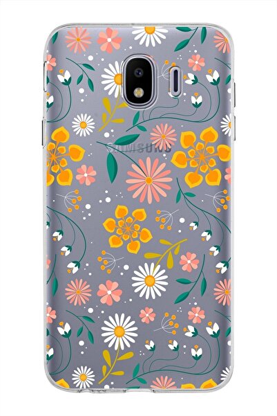 PrintiFy Samsung Galaxy J4 Kapak Çiçek Tasarımlı Şeffaf Silikon Kılıf