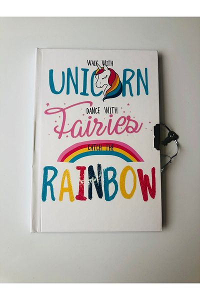 ÇINAR DEFTER Thick Glitter Cover Locked Diary & Memory Book Unicorn