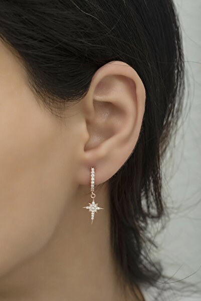 Nereze 925 Ayar Gümüş Sallantılı Kutup Yıldızı Küpe