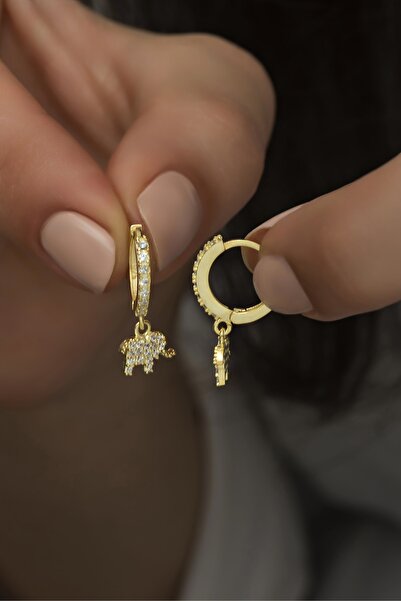 Nereze 925 Ayar Gümüş Sallantılı Gold Fil Küpe