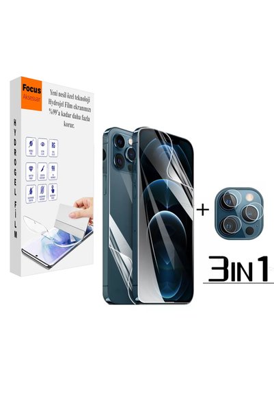 Focus Kaplama Iphone 13pro Uyumlu Kırılmaz Cam Ön Ve Arka (3in1) Özel Kesim H...