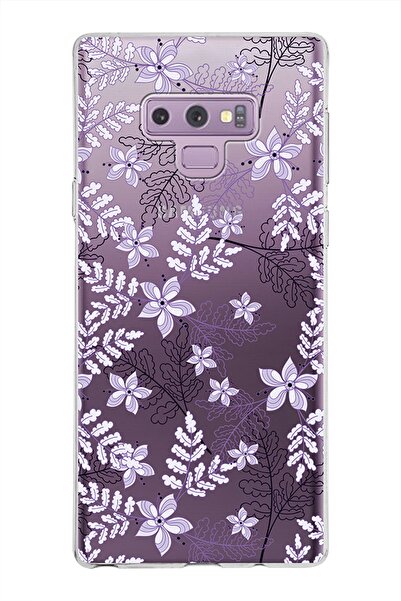 PrintiFy Samsung Galaxy Note 9 Kapak Floral Lila Tasarımlı Şeffaf Silikon Kılıf
