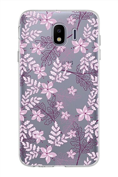 PrintiFy Samsung Galaxy J4 Kapak Floral Pudra Tasarımlı Şeffaf Silikon Kılıf