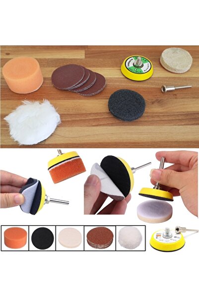 Depolife Dremel Proxxon Makineleri Için Polisaj Seti Cırtlı Taban Yün Keçe Zımpara Bone Skoch Sünger 16 Pcs