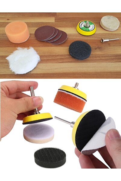 Depolife Dremel Proxxon Makineleri Için Polisaj Seti Cırtlı Taban Yün Keçe Zımpara Bone Skoch Sünger 16 Pcs