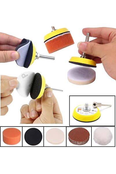 Depolife Dremel Proxxon Makineleri Için Polisaj Seti Cırtlı Taban Yün Keçe Zımpara Bone Skoch Sünger 16 Pcs