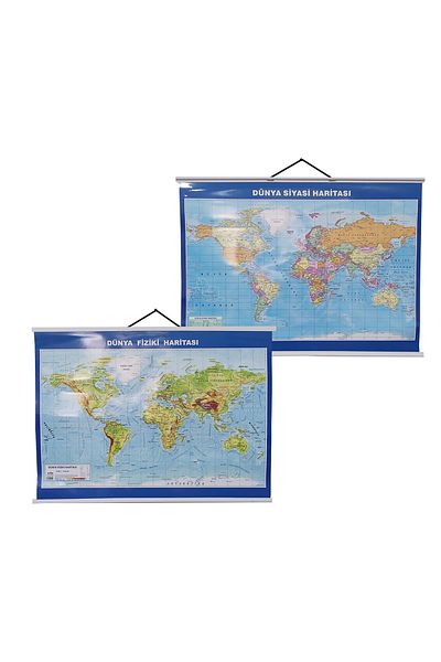 Artı World Political Physical Map 50x70 Cm With Hanger And Slats
