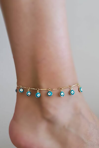 Histakı Gold Altın Kaplama Yeşil Göz Sallantılı Halhal