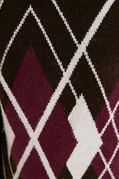 Trendyol Collection Brown Turtleneck Jacquard Sweater TWOAW23KZ00996