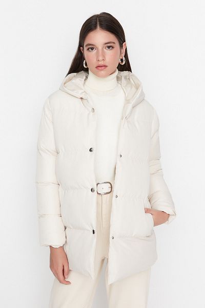Trendyol Collection Bézs túlméretes kapucnis kabát TWOAW23MO00250