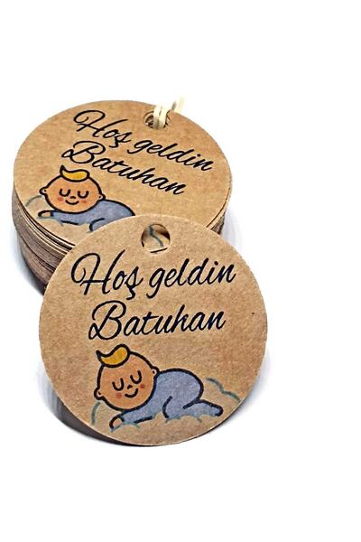 Mapi Isim Baskılı Hoş Geldin Bebek Kartı / Erkek Bebek Temalı 48 Adet Kraft E...