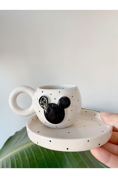 Mugtasarım Handmade and Painted Black Double Turkish Coffee Cup