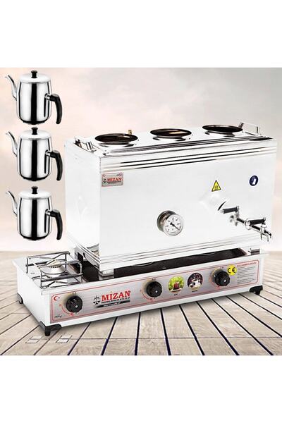 Mizan Çay Kazanı Gazlı Üç Demlik Kahveci Ocağı 40 Lt +3 Demlik