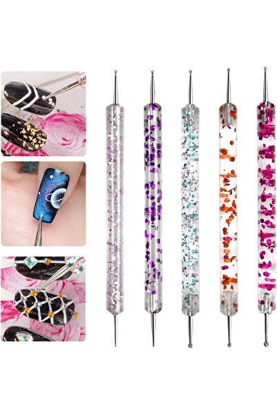 alaraycosmetics 5 Adet Nail Art Süsleyen Dot Kalem, Jel Tırnak Kalemleri, Çif...