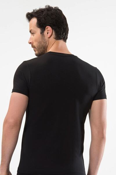 Cacharel Ανδρικό κοντομάνικο μπλουζάκι 3 τμχ μαύρο O λαιμόκοψη 95% βαμβάκι 5% ελαστάνη