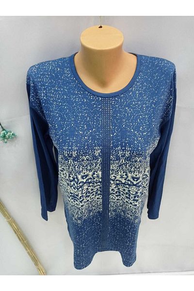 Sel Tekstil New Season Women's Large Size Crew Neck Printed Mother Combed Cotton