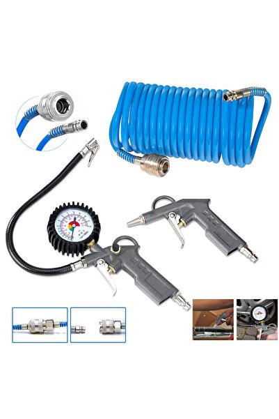 PROXTECH Proxtech Kompresör Saatli Lastik Şişirme, 15 Mt spiral Hortumu,hava Tabancası Hava Recor Paket Set