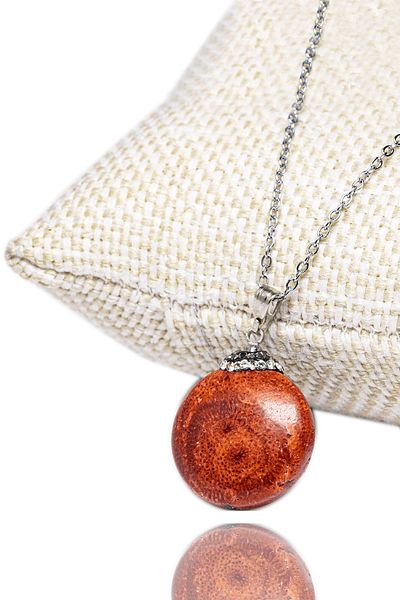 Tesbih Atölyesi Natural Red Coral Stone Certified Necklace - Zircon