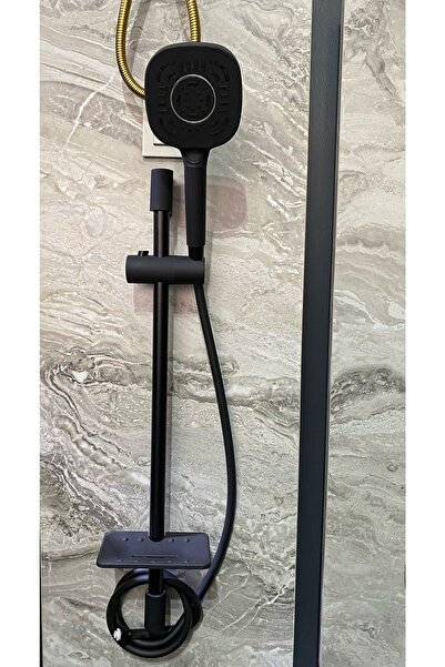 İSAOĞLU YAPI Mat Siyah Duş Seti Premium Sürgülü Duş Seti Siyah Duş Sistemi Si...