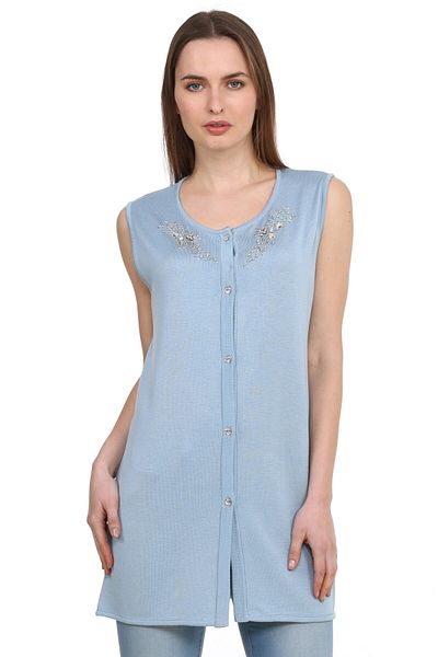 Solo Crystal Stone Detailed Long Sleeveless Cardigan