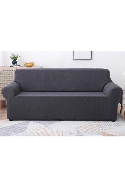 Haton Home Husă de canapea din lycra cu model în carouri antracit - elastică pentru canapea cu trei locuri sau extensibilă, 1 bucată