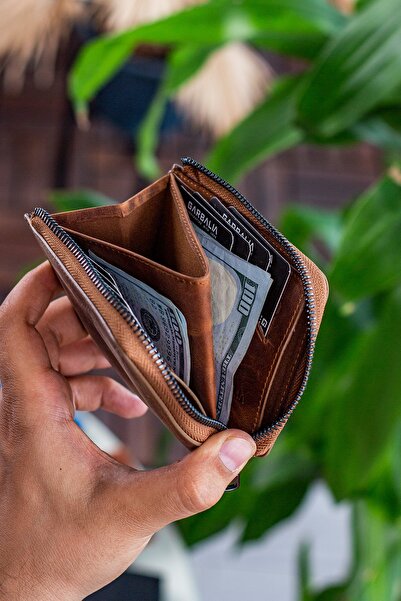 Garbalia Leeds Genuine Leather Zippered Crazy Tan Unisex Wallet