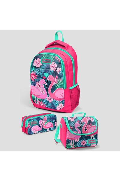 Coral High Παιδική τσάντα στυλό νέον Coral Water Green Flamingo με μοτίβο δύο...