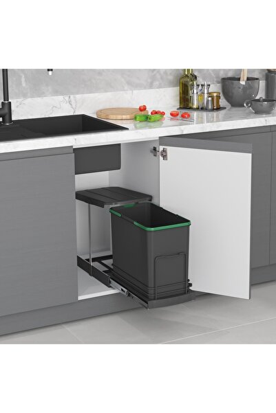 STARAX S-2571 Antrasit Teleskopik Raylı Plastik Gövde Çöp Kovası 24 Lt.