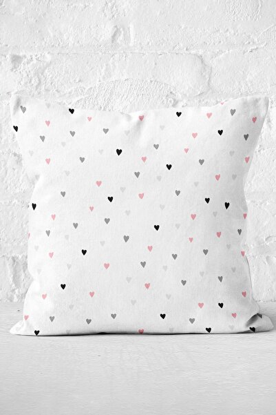 Nish & Royal Colorful Hearts on White Background Modern Pillow Throw Pillow Case