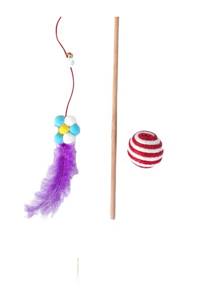 Be Cat Pompom Daisy Figured Bell Cat Fishing Rod and Rope Wrap Cat Ball Pack of 2