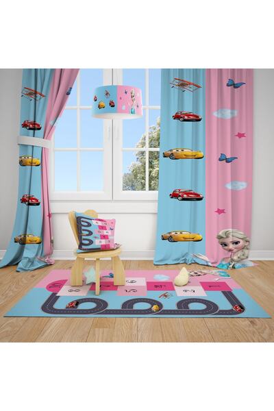MODA Bambaşka Bebek Ve Çocuk Odası Şimşek Mcqueen Ve Elsa Iki Kanat Fon Perde...