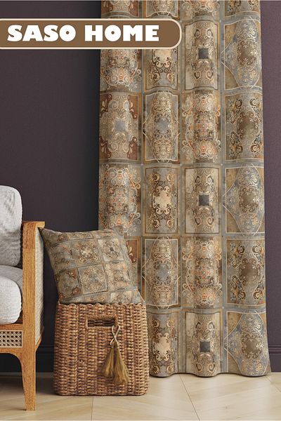 SasoHome Ethnic Ottoman Pattern Pattern 140 X 270 cm Ψηφιακή τυπωμένη κουρτίνα φόντου (μονό φτερό)